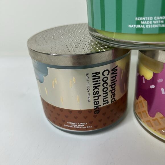 Bath & Body Works Candles Whipped Coconut Milkshake Lemonade & Berry Waffle Cone - Picture 3 of 8